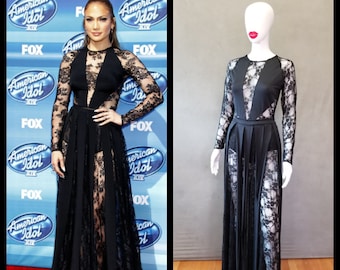 MADE TO ORDER Jennifer Lopez Inspired Black Lace Inspired Dress with Matching Brief