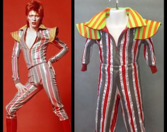MADE TO ORDER David Bowie / Ziggy Stardust Striped 2 piece suit with high collar and shoulder 'wings' for Toddlers