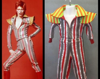 MADE TO ORDER David Bowie / Ziggy Stardust Striped 2 piece suit with high collar and shoulder 'wings' for Toddlers