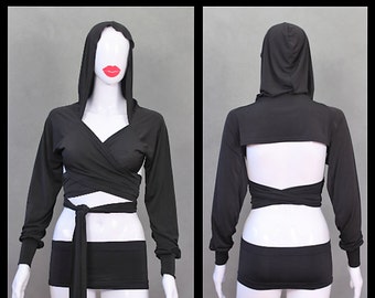 MADE TO ORDER Black Stretch Hoodie Wrap