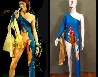 Fabriqué sur commande en édition limitée David Bowie/Ziggy Stardust inspiré Body une épaule-une jambe Costume flamme