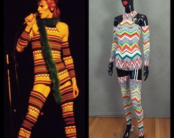 READY TO SHIP David Bowie Inspired Zig Zag Bodysuit with Arm and Leg Bands Size xs/s