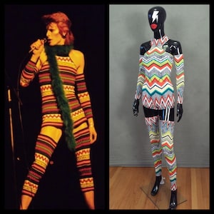 READY TO SHIP David Bowie Inspired Zig Zag Bodysuit with Arm and Leg Bands Size xs/s image 1