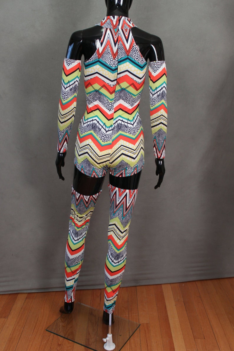 READY TO SHIP David Bowie Inspired Zig Zag Bodysuit with Arm and Leg Bands Size xs/s image 5