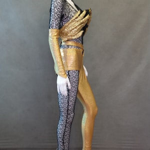 MADE TO ORDER Limited Edition David Bowie/ Ziggy Stardust Inspired Gold Monster Hands / One leg pant and Black Mesh Bodysuit Costume image 4