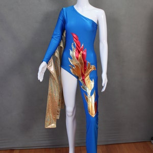 MADE TO ORDER Limited Edition David Bowie/ Ziggy Stardust Inspired One Shoulder-One Leg Bodysuit Flame Costume image 2