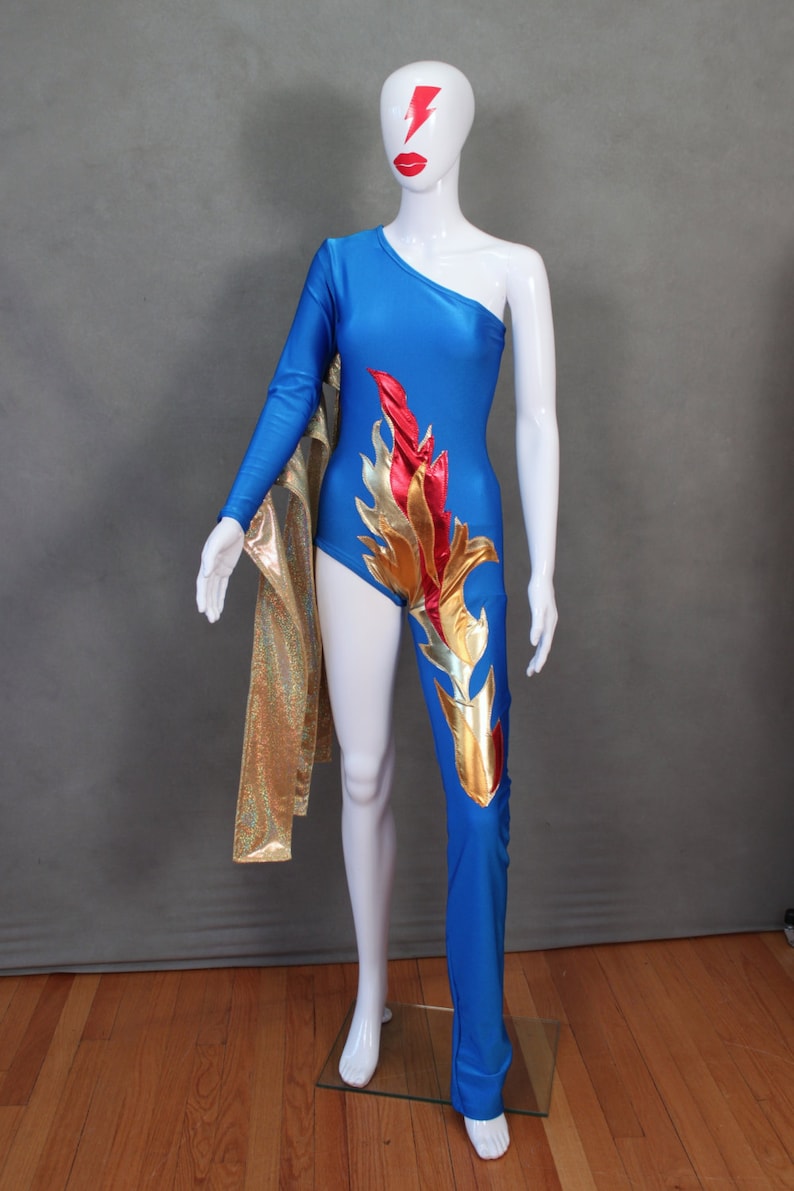 MADE TO ORDER Limited Edition David Bowie/ Ziggy Stardust Inspired One Shoulder-One Leg Bodysuit Flame Costume image 2