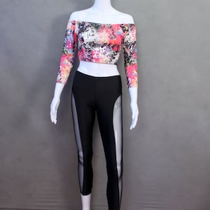 READY TO SHIP Sexy Black Shimmering Lycra Stretch Leggings with with Black Mesh Sides - Size x-small
