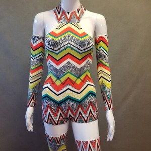 READY TO SHIP David Bowie Inspired Zig Zag Bodysuit with Arm and Leg Bands Size xs/s image 7