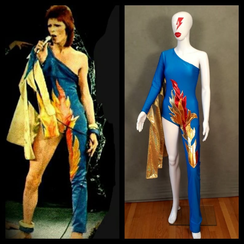 MADE TO ORDER Limited Edition David Bowie/ Ziggy Stardust Inspired One Shoulder-One Leg Bodysuit Flame Costume image 1