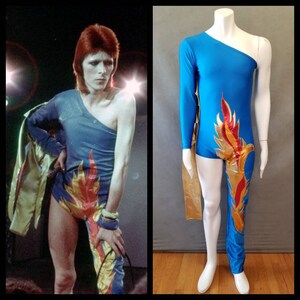 MADE TO ORDER David Bowie/ Ziggy Stardust Inspired One Shoulder-One Leg Bodysuit Flame Costume for Men