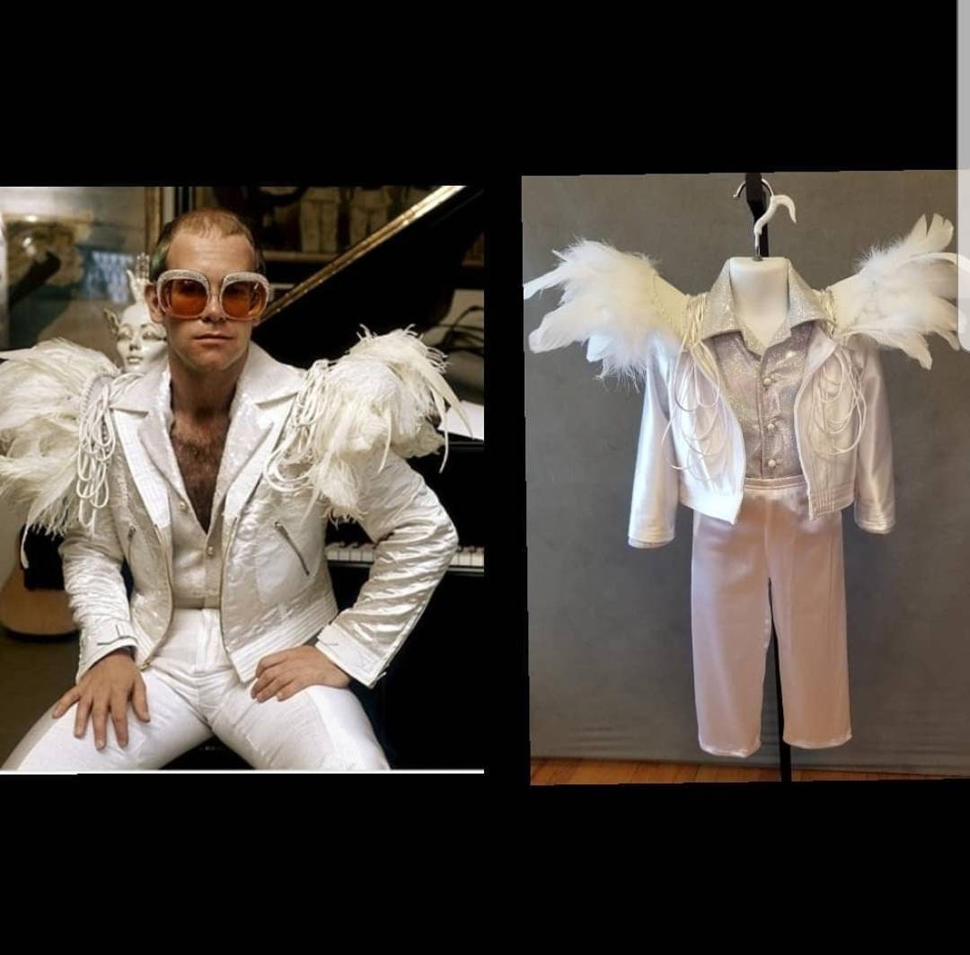 MADE TO ORDER Elton John inspired 3 piece white feather wing costume for  toddlers