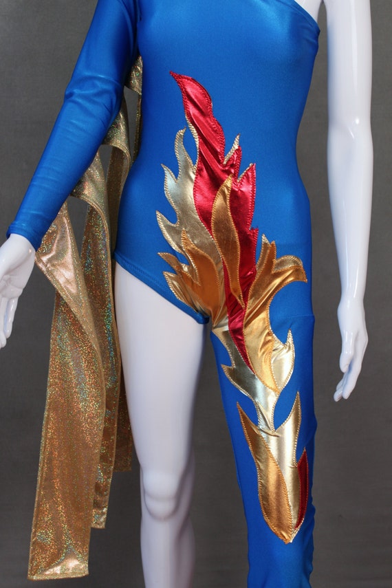 David Bowie Inspired Bodysuit: Flame Costume, Shimmering Lycra