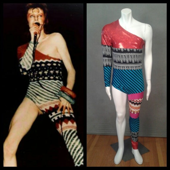 Made to Order Limited Edition David Bowie/ Ziggy Stardust Inspired One Shoulder-One Leg Bodysuit Flame Costume