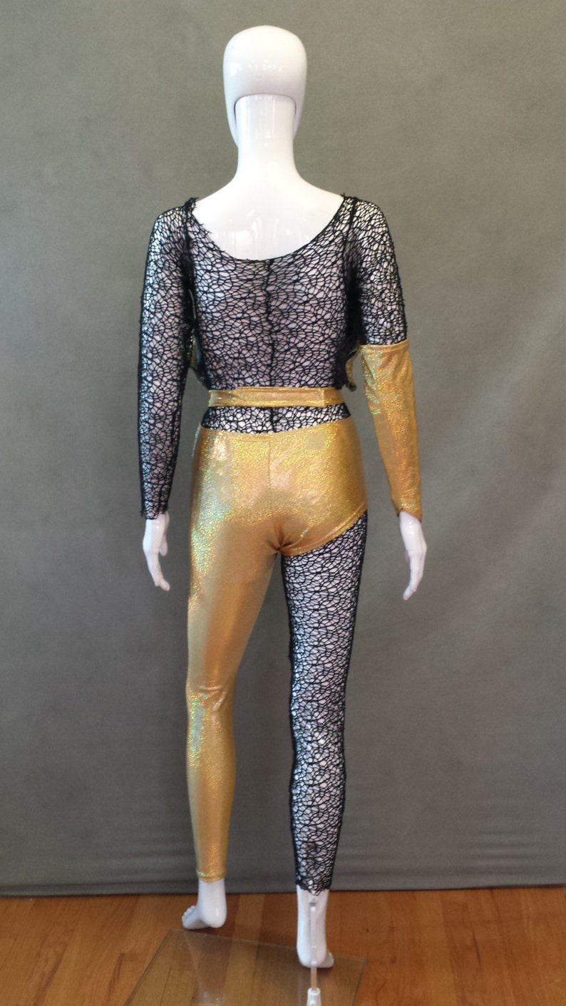 MADE TO ORDER Limited Edition David Bowie/ Ziggy Stardust Inspired Gold Monster Hands / One leg pant and Black Mesh Bodysuit Costume image 5