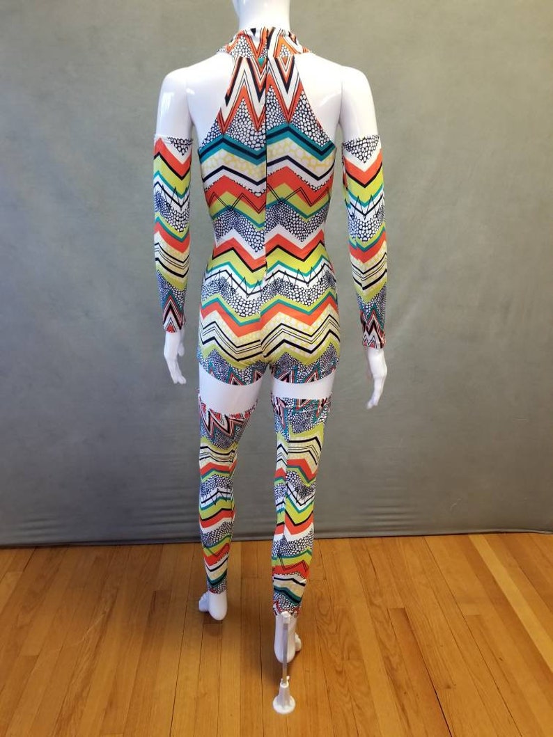 READY TO SHIP David Bowie Inspired Zig Zag Bodysuit with Arm and Leg Bands Size xs/s image 9