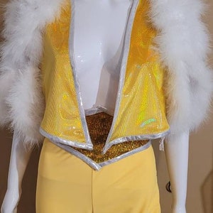 MADE TO ORDER Elton John inspired Yellow / Gold Vest, belt and Pant for Women image 3