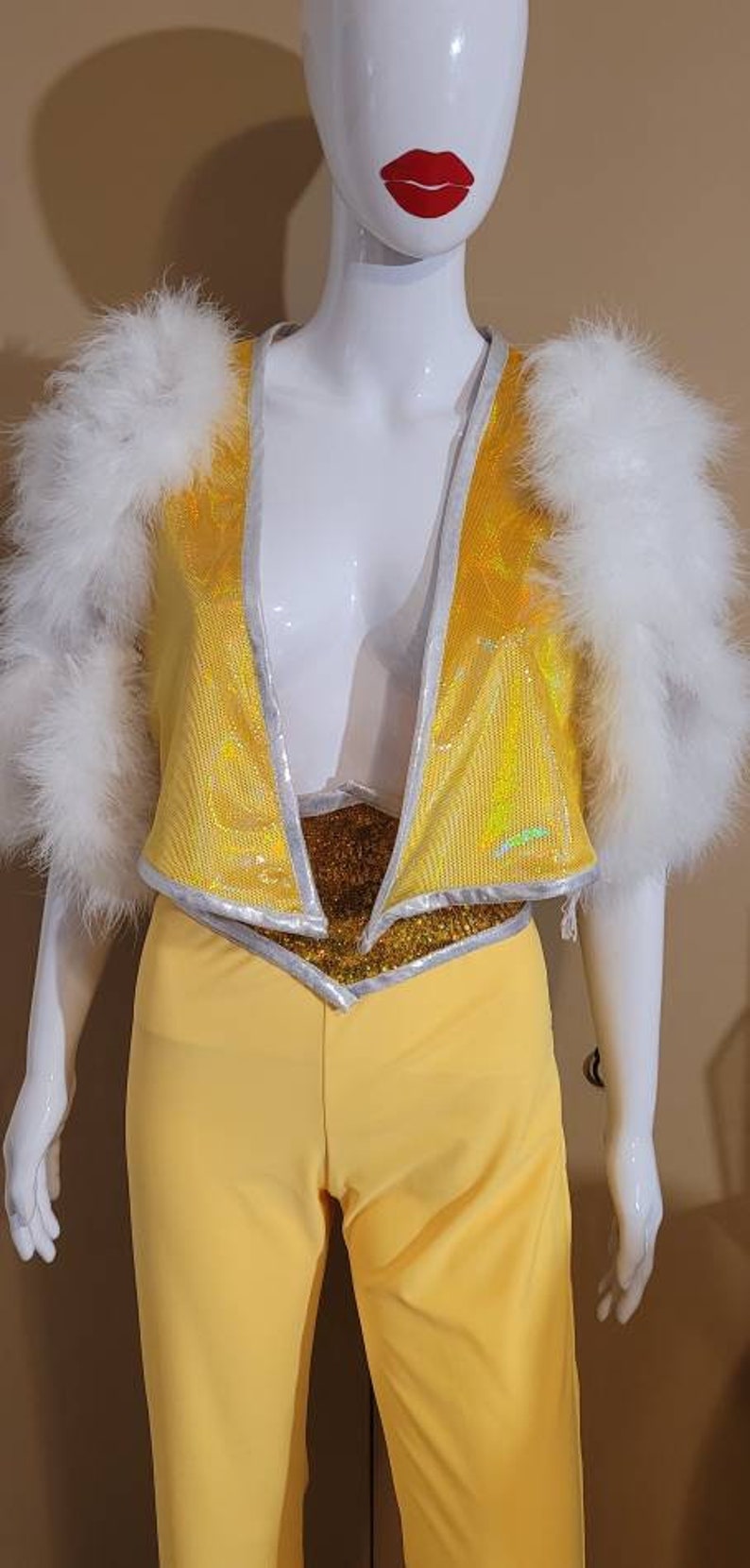 MADE TO ORDER Elton John inspired Yellow / Gold Vest, belt and Pant for Women image 3