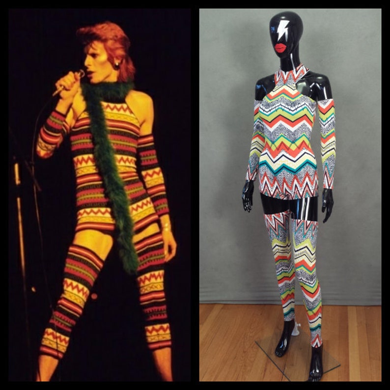 READY TO SHIP David Bowie Inspired Zig Zag Bodysuit with Arm and Leg Bands Size xs/s image 1