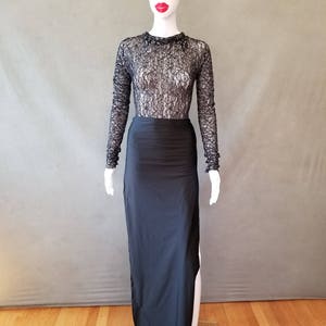 MADE TO ORDER   Vogue Inspired Lace Top with Corset-like Lace up Back and Long Black Skirt with side slits