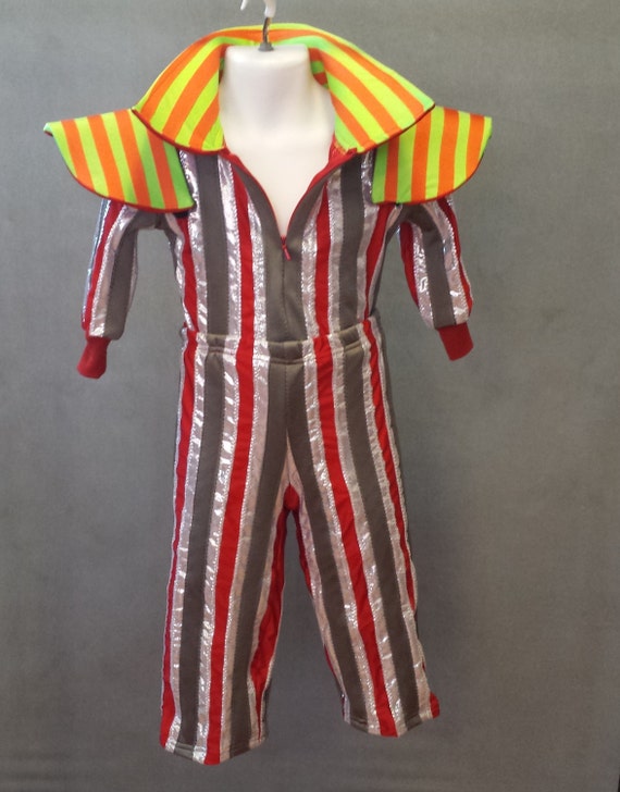 Made to Order David Bowie / Ziggy Stardust Striped 2 Piece Suit with High Collar and Shoulder 'Wings' for Toddlers