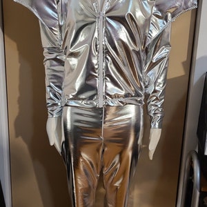 MADE TO ORDER David Bowie / Ziggy Stardust inspired Silver 2 piece suit with 'Bat Wings' and lightning bolt on the back of jacket for men image 7