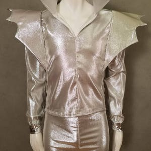 MADE TO ORDER David Bowie / Ziggy Stardust inspired Silver 2 piece suit with 'Bat Wings' and lightning bolt on the back of jacket for men image 3