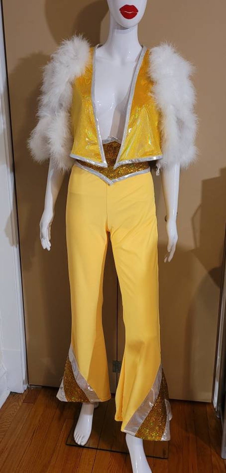 MADE TO ORDER Elton John inspired Yellow / Gold Vest, belt and Pant for Women image 2