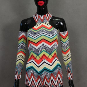 READY TO SHIP David Bowie Inspired Zig Zag Bodysuit with Arm and Leg Bands Size xs/s image 3