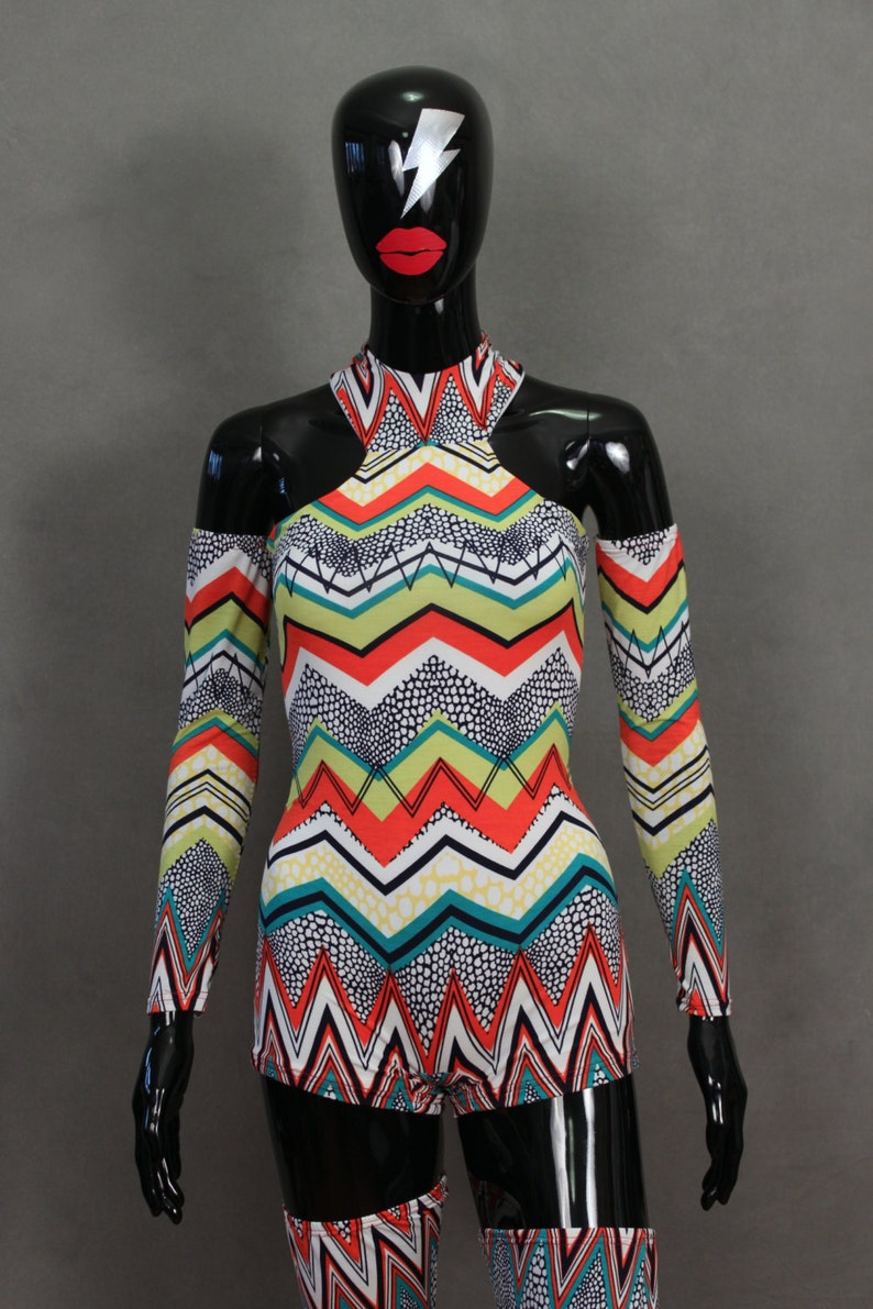 READY TO SHIP David Bowie Inspired Zig Zag Bodysuit with Arm and Leg Bands Size xs/s image 3