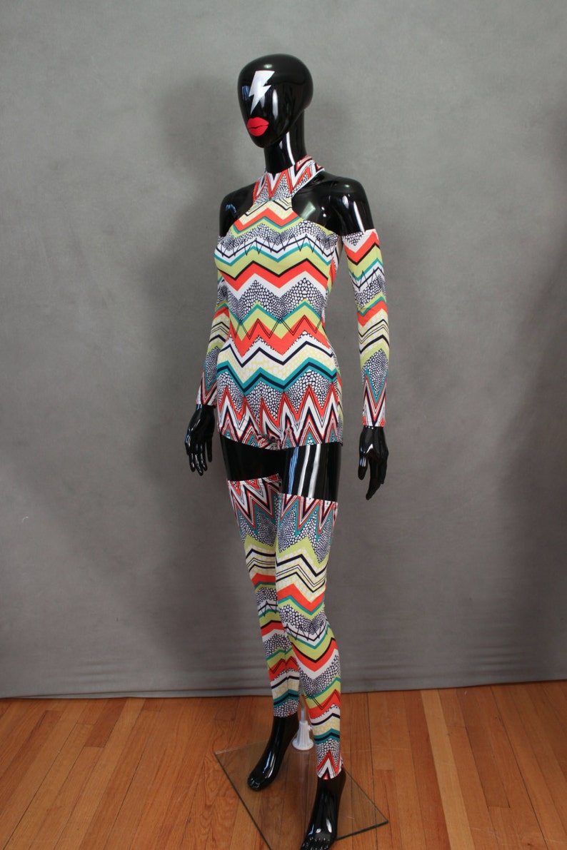 READY TO SHIP David Bowie Inspired Zig Zag Bodysuit with Arm and Leg Bands Size xs/s image 2