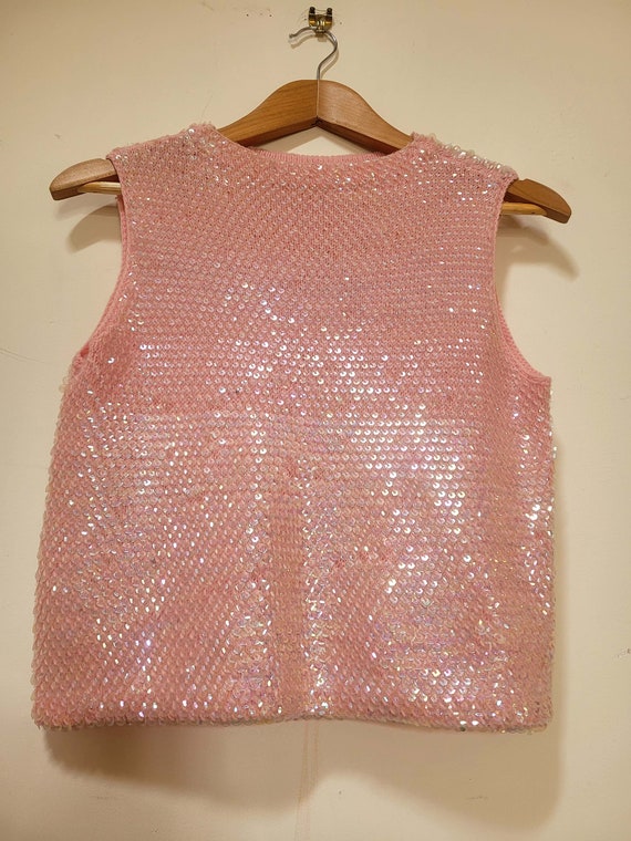 Vintage Cute Sequined Pink Sleeveless Soft-Wool To