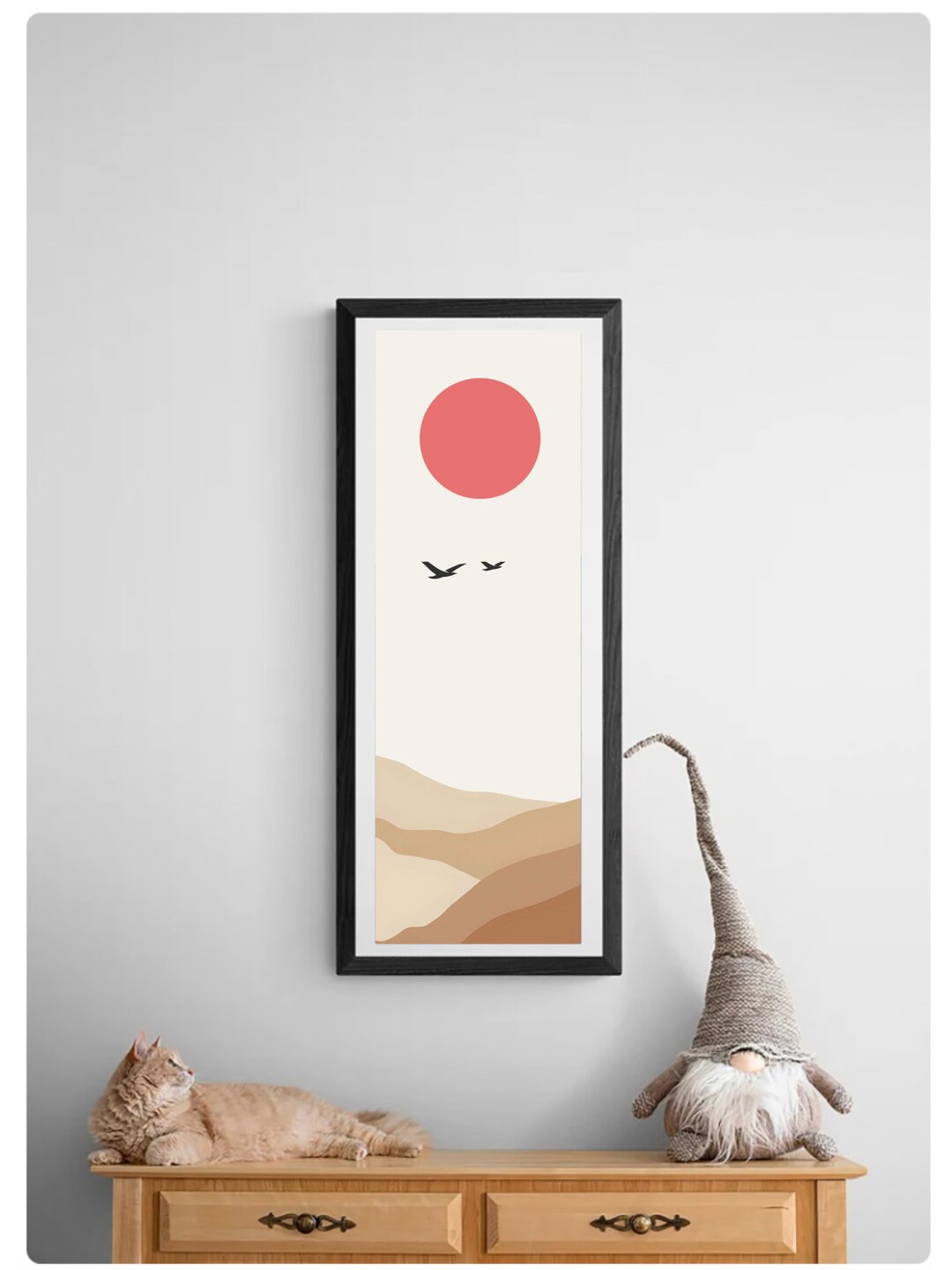 Japandi Narrow Art Print, Japandi Wall Art, Minimalist Art Print, Boho Style Art Print, Green