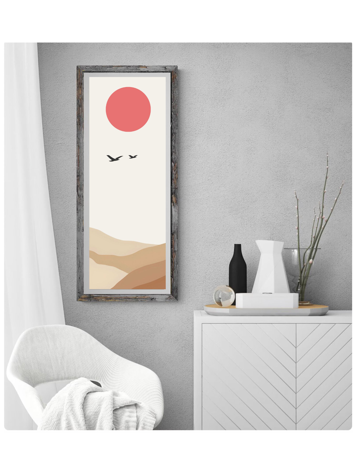 Japandi Narrow Art Print, Japandi Wall Art, Minimalist Art Print, Boho Style Art Print, Green
