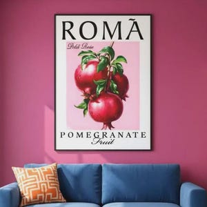 Pomegranate Wall Art Print – Tropical Fruit Poster, Vintage Botanical Kitchen Decor, Mediterranean Food Art