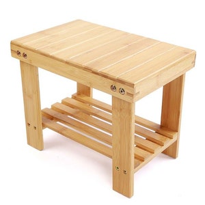 Taburete de ducha de bambú, Taburete para niños, Soporte para plantas, Mesa auxiliar imagen 2