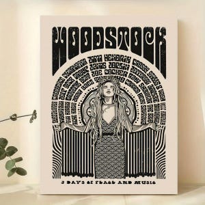Grabado de Woodstock, grabado de la Bauhaus, póster de Woodstock 1969