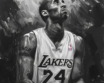 Digital Art Sport Kobe Bryant Black and White Basketball