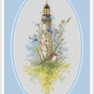 Lighthouse Cross Stitch Pattern Flowers Cross Stitch Chart Hand Embroidery DMC Threads Printable PDF Instant Download