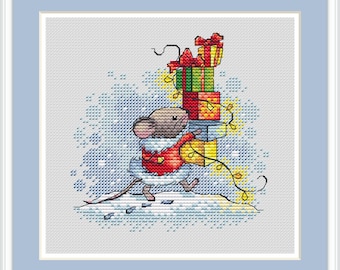 Christmas Gifts Cross Stitch Pattern Snowflakes Xstitch Mouse Cross Stitch Chart Hand Embroidery Modern Xstitch Instant Download PDF