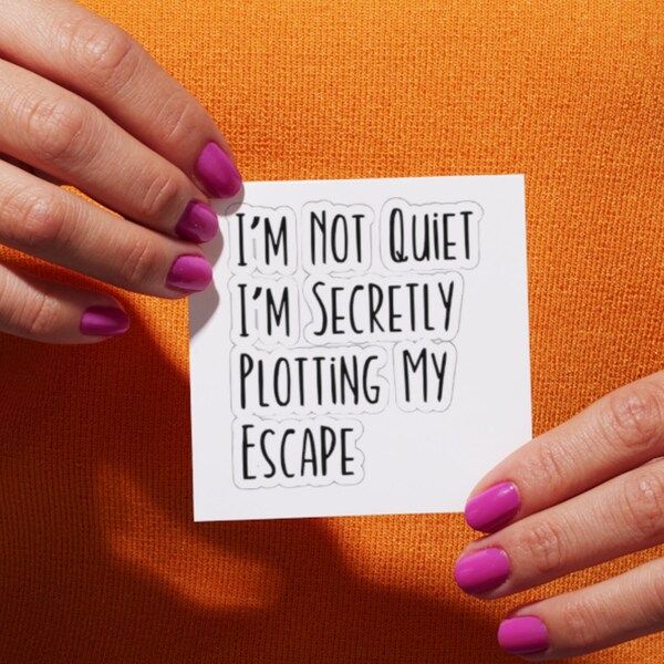 I'm Not Quiet I'm Secretly Plotting My Escape Kiss-Cut Stickers, Introvert Funny Kiss-Cut Sticker, Shy Sarcasm Decal Tumbler, Water Bottle