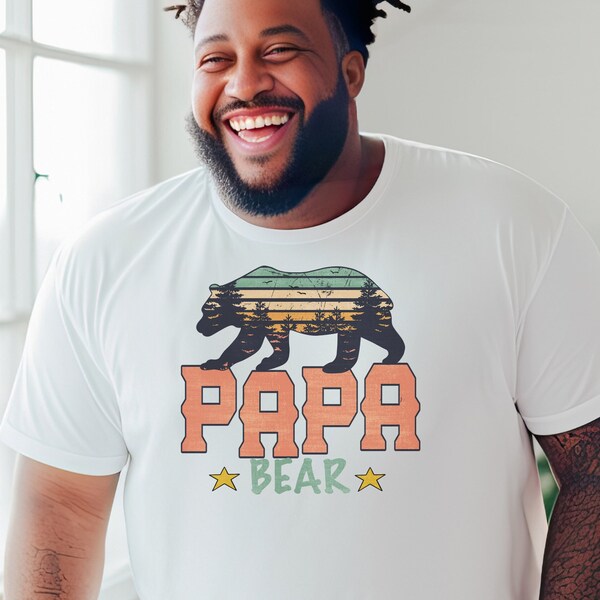 Happy Fathers Day Proud Papa Bear Tee Shirt Gift For Dad, Dads Day Dad Gift For Husband, Grandpa Gift Step Dad Birthday Present Dad Shirt