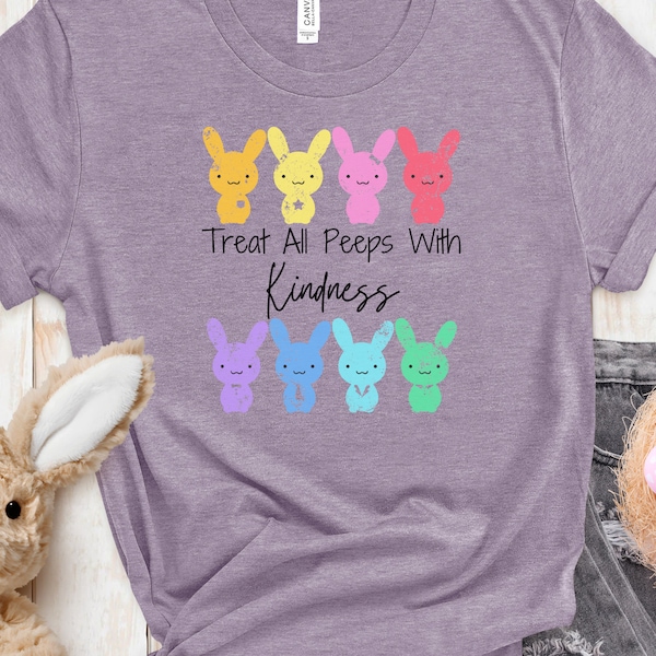 Happy Easter Marshmallow Peeps Tee Shirt Gift for Her, Easter Candy Lover Cute Graphic T-Shirt Gift For Mom, Be Kind Empathy Shirt Kindness
