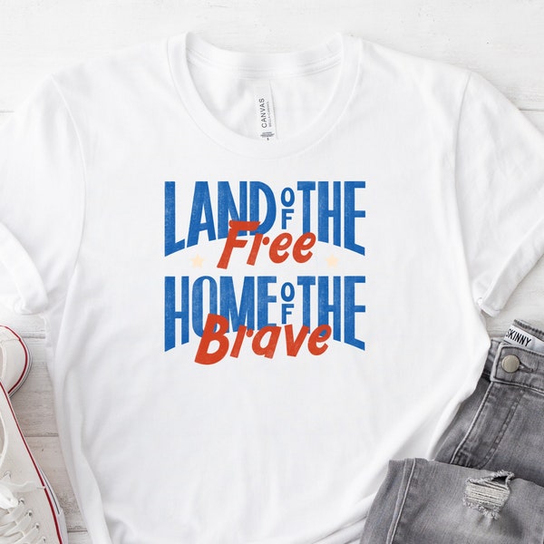 Land Of The Free Home Of The Brave Tee T-Shirt t shirt, USA America Merica Military Vet Veteran, Mens or Womens Unisex Sizing, Flag