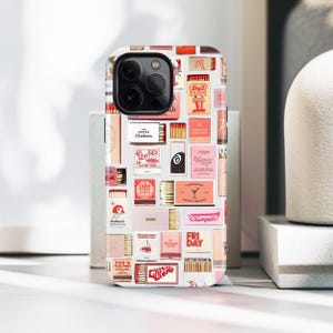 PINK RETRO MATCHBOX Collage Phone Case, Vintage Phone Cover | For iPhone 16 15 14 13 Pro Max MagSafe, Galaxy S24 S23 S22 Ultra, Pixel 9 8 7