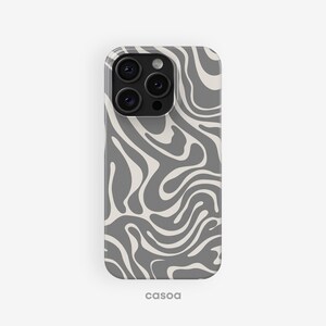 GREY WAVY SWIRLS-telefoonhoesje, crème hoesje met abstracte lijnen | Voor iPhone 16e-hoesje, iPhone 16 15 14 13 12 Pro Max Plus Mini, MagSafe-telefoonhoesje