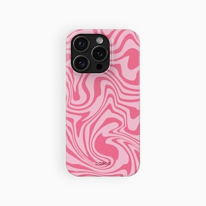 Pink Distorted Lines Phone Case, Wavy Abstract Swirl | For iPhone 16e Case, iPhone 16 15 14 13 12 Pro Max Plus Mini, MagSafe Phone Case