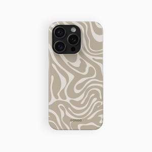 Beige Wavy Swirls Phone Case, Cream Abstract Line Pattern | For iPhone 16e Case, iPhone 16 15 14 13 12 Pro Max Plus Mini, MagSafe Phone Case