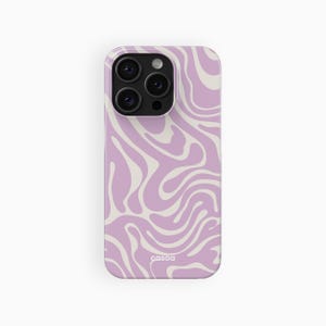 Pink Wavy Swirls Phone Case, Cream Abstract Lines Pattern | For iPhone 16e Case, iPhone 16 15 14 13 12 Pro Max Plus Mini, MagSafe Phone Case