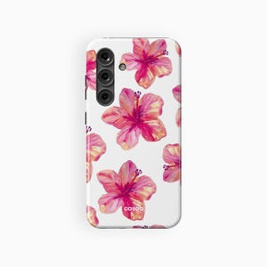 Kokette Preppy Hibiskus-Telefon-Hülle, rosa Blumenästhetik | Für Samsung Galaxy S25 Ultra Case, Galaxy S25 S24 S23 S22 S21 Ultra Plus Case